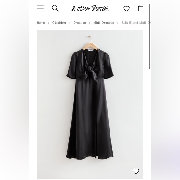& Other Stories Silk Black Tie-Up Midi Dress with Slit - Picture 1 of 5